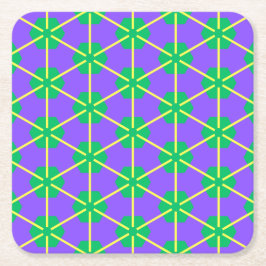 Posavasos Cuadrado De Papel Geometric Starburst in Purple, Green and Yellow