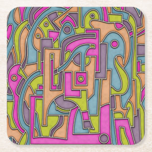 Posavasos Cuadrado De Papel Geométrico abstracto Mod de los 60s colorido