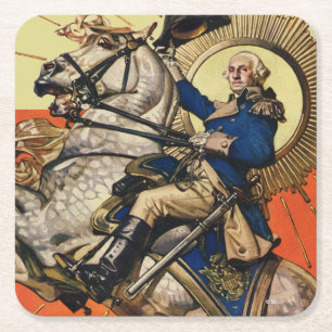 Posavasos Cuadrado De Papel George Washington a caballo