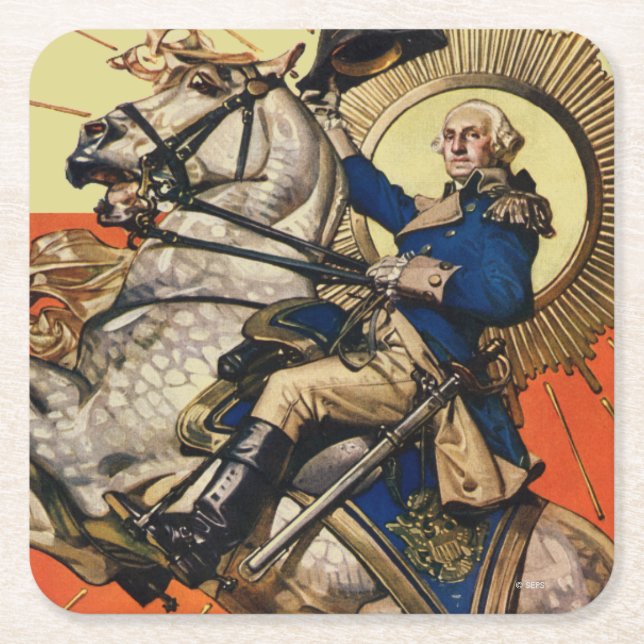 Posavasos Cuadrado De Papel George Washington a caballo (Anverso)