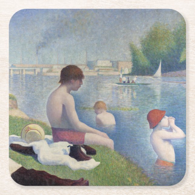 Posavasos Cuadrado De Papel Georges Seurat - Bathers en Asnieres (Anverso)