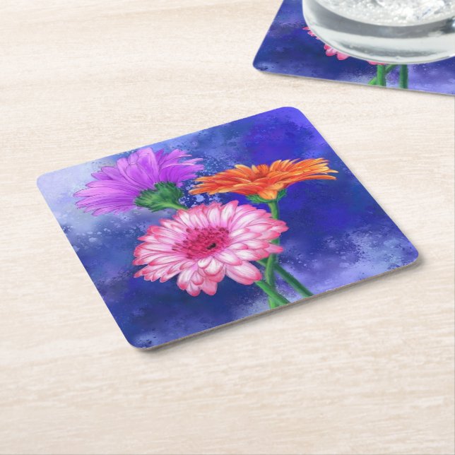 Posavasos Cuadrado De Papel Gerbera Daisy Paper Coaster (En perspectiva)