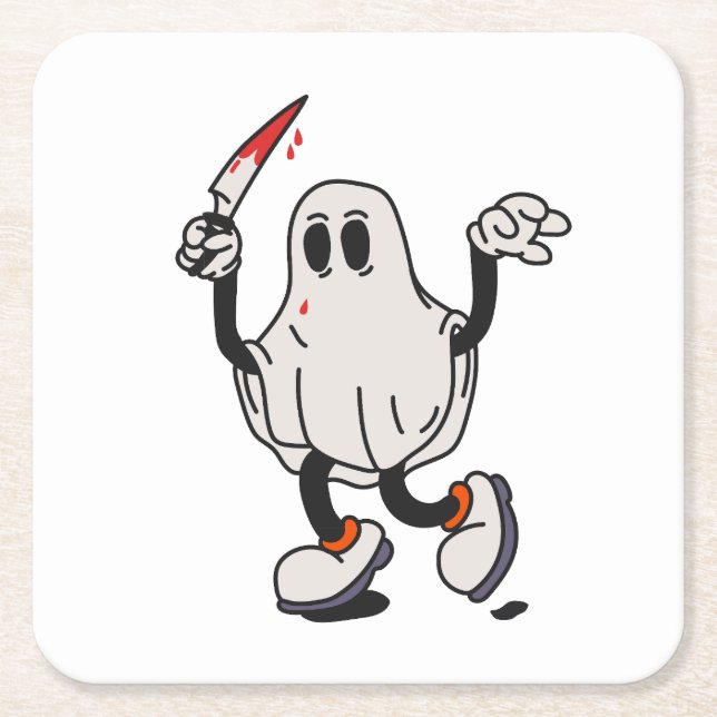 Posavasos Cuadrado De Papel Ghost with blood knife (Anverso)