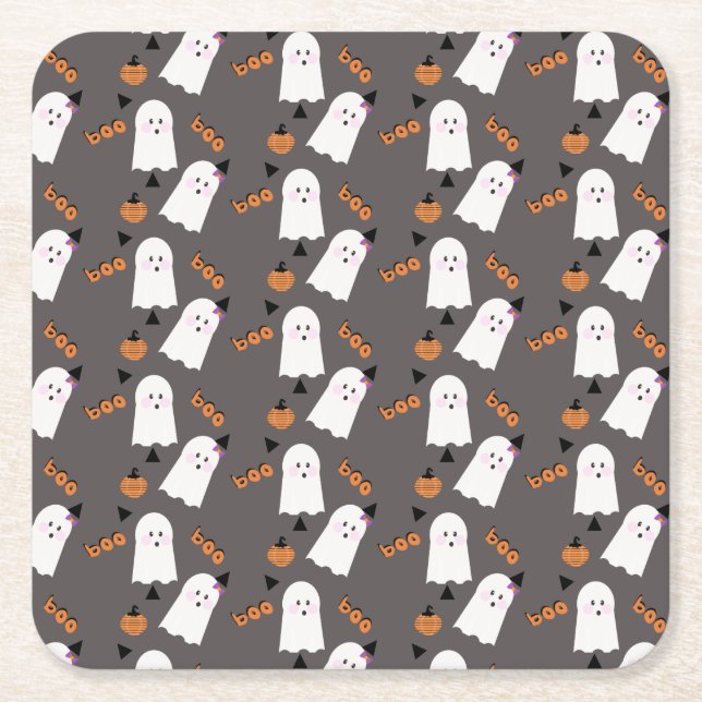 Posavasos Cuadrado De Papel Ghoul Naranja Gray Confetti (Anverso)