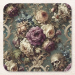 Posavasos Cuadrado De Papel Gilded Unease – Gothic Victorian Floral Design<br><div class="desc">Florals bloom with a hush of dread in Gilded Unease—a composition of ivory roses, plum petals, and golden scrollwork shadowed by a lurking gaze. Hidden among the grandeur is a presence that does not belong, a stillness too alert, a beauty too watchful. Perfect for those who prefer their elegance with...</div>