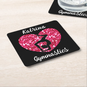 Posavasos Cuadrado De Papel Gimnasia Negra y Rosa Caliente Personalizada