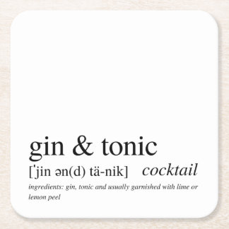 Posavasos Cuadrado De Papel Gin y Tonic Modern Cita Tipografía Negra