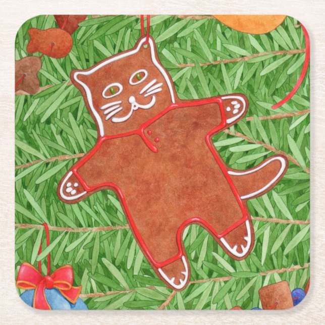 Posavasos Cuadrado De Papel GINGERBREAD KITTY Square Paper Coasters (Anverso)