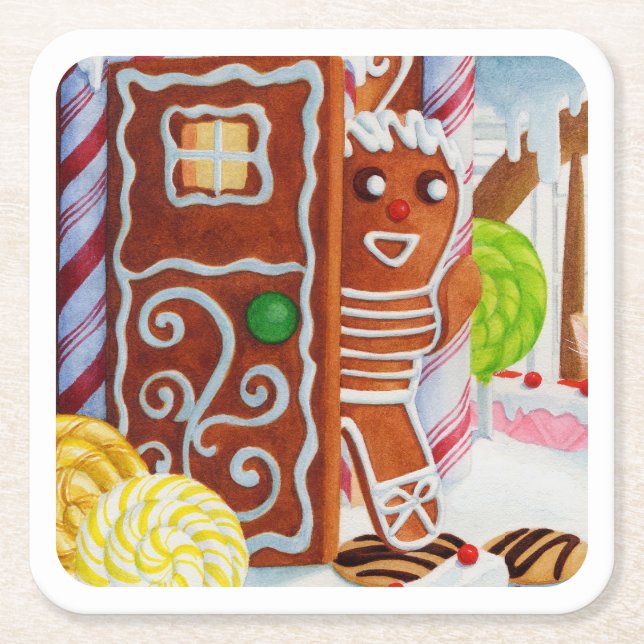 Posavasos Cuadrado De Papel GINGERBREAD MAN Square Paper Coasters (Anverso)