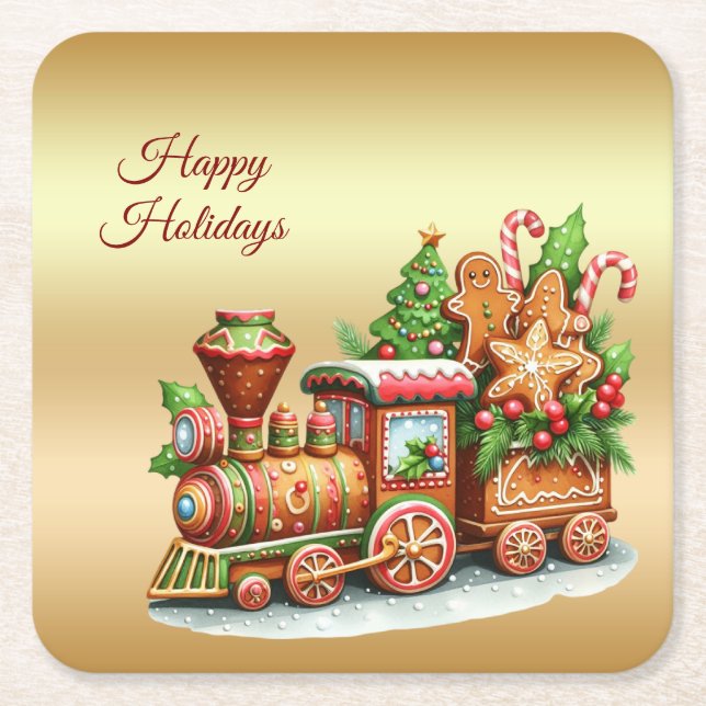 Posavasos Cuadrado De Papel Gingerbread Train Holiday Paper Coaster (Anverso)