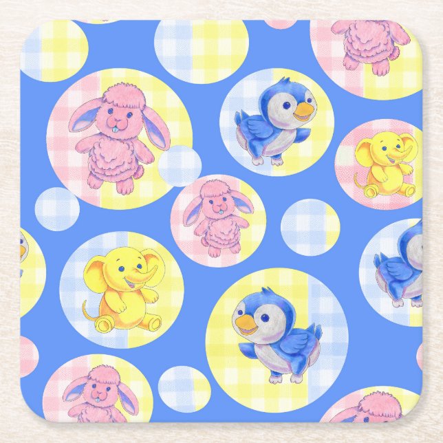 Posavasos Cuadrado De Papel Gingham Animal Coaster (Anverso)