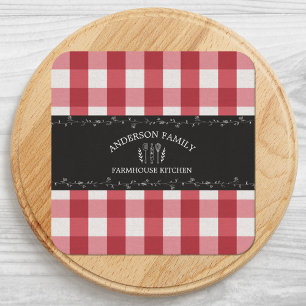 Posavasos Cuadrado De Papel Gingham Rojo Rústico Campo Pizarra Negra