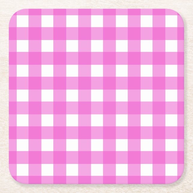 Posavasos Cuadrado De Papel gingham rosa (Anverso)