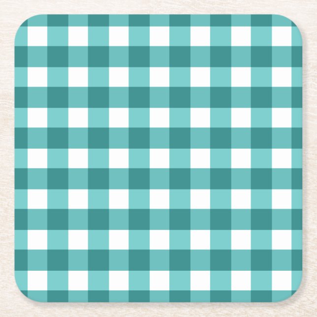 Posavasos Cuadrado De Papel gingham verde azulada (Anverso)
