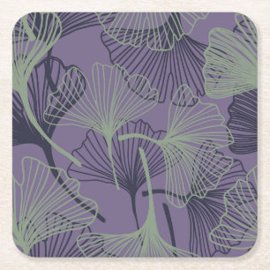 Posavasos Cuadrado De Papel Gingko biloba: patrón de cosecha abstracta.