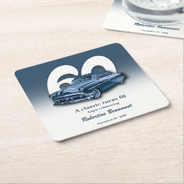 Posavasos Cuadrado De Papel Gira Clásico Auto Azul Celebra su 60 Cumpleaños