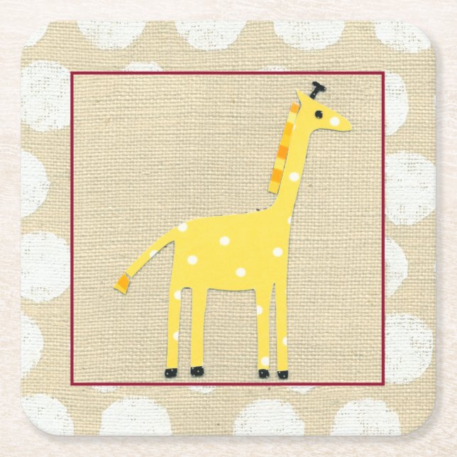 Posavasos Cuadrado De Papel Girafa amarilla con puntos de polka blanco (Anverso)