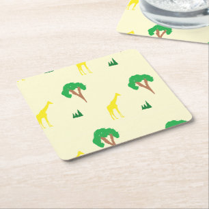 Posavasos Cuadrado De Papel Girafa y patrón de árbol