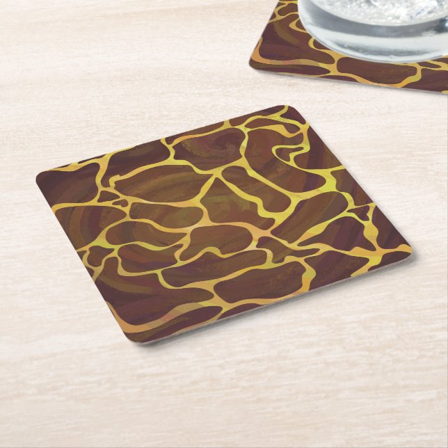 Posavasos Cuadrado De Papel Giraffe Brown and Yellow Print (En perspectiva)