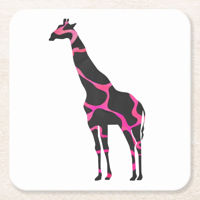 Posavasos Cuadrado De Papel Giraffe Hot Pink and Black Silhouette (Anverso)