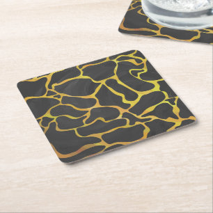 Posavasos Cuadrado De Papel Giraffe Impresión negra y amarilla