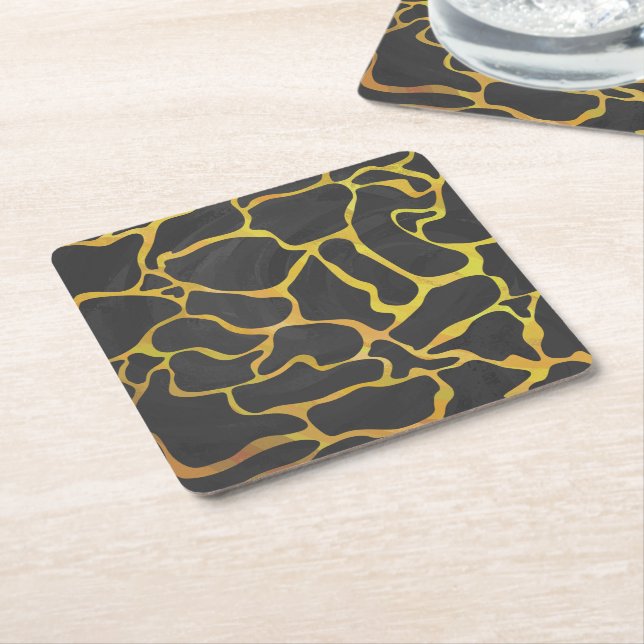 Posavasos Cuadrado De Papel Giraffe Impresión negra y amarilla (En perspectiva)