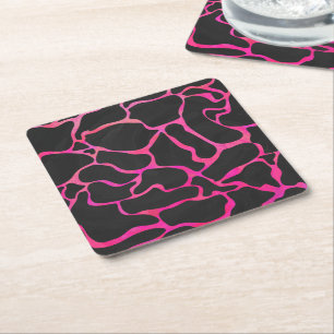 Posavasos Cuadrado De Papel Giraffe Impresión rosa y negra caliente