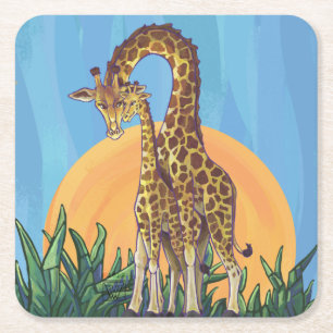 Posavasos Cuadrado De Papel Giraffe Mama y Baby