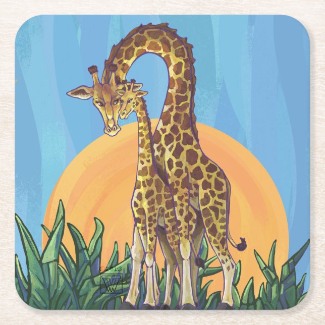 Posavasos Cuadrado De Papel Giraffe Mama y Baby (Anverso)