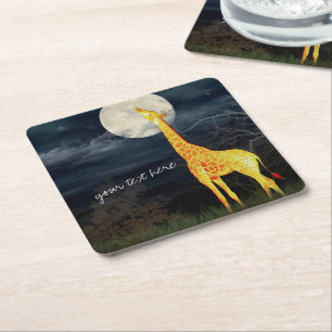 Posavasos Cuadrado De Papel Giraffe y Luna   Beber Personalizado