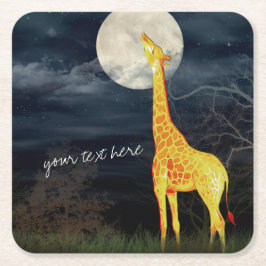 Posavasos Cuadrado De Papel Giraffe y Luna | Beber Personalizado