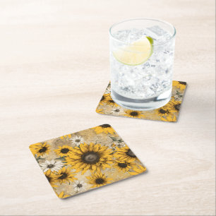 Posavasos Cuadrado De Papel Girasol