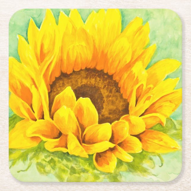 Posavasos Cuadrado De Papel Girasol (Anverso)