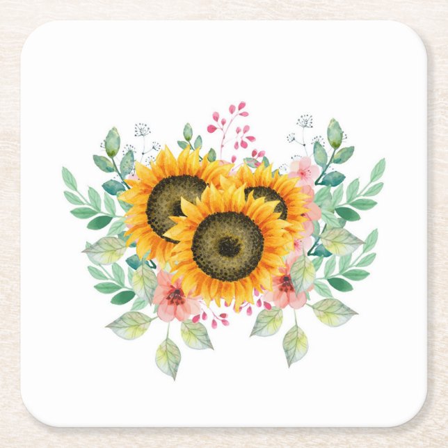Posavasos Cuadrado De Papel Girasol (Anverso)