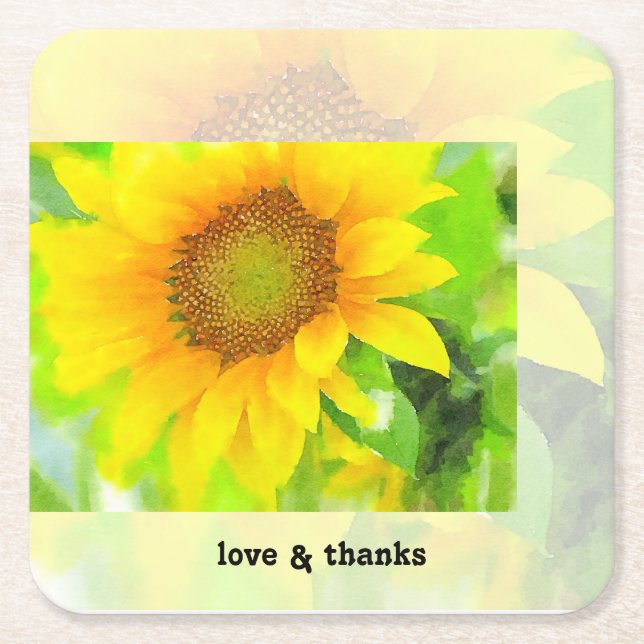 Posavasos Cuadrado De Papel Girasol amarillo brillante y alegre (Anverso)
