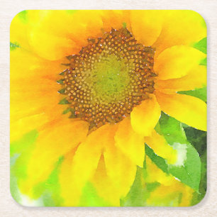 Posavasos Cuadrado De Papel Girasol amarillo brillante y alegre