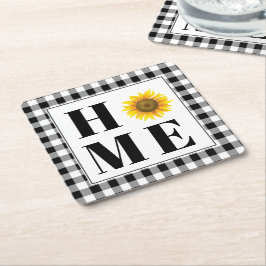 Posavasos Cuadrado De Papel Girasol de cuadros de Búfalo "Hogar"