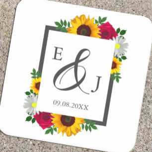 Posavasos Cuadrado De Papel Girasol Rosa Margarita Otoño Floral Boda