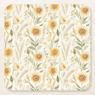 Posavasos Cuadrado De Papel Girasoles amarillos de otoño