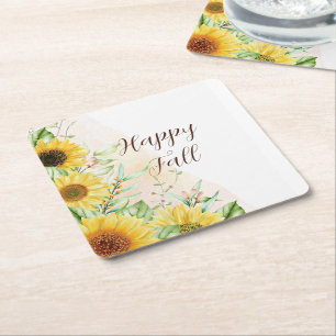 Posavasos Cuadrado De Papel Girasoles de otoño con texto personalizable 