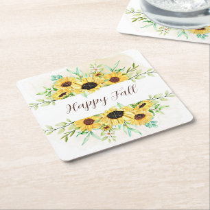 Posavasos Cuadrado De Papel Girasoles de otoño marco con texto personalizable