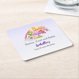 Posavasos Cuadrado De Papel Girls Fairy Mushroom Rainbow Birthday