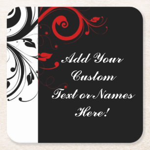 Posavasos Cuadrado De Papel Giro negro rojo inverso personalizado