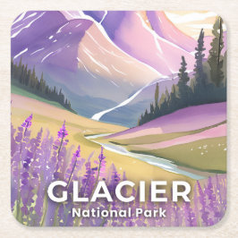 Posavasos Cuadrado De Papel Glacier National Park | Spring Lavender Watercolor