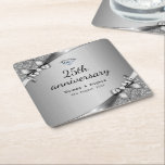 Posavasos Cuadrado De Papel Glam 25 Aniversario de Faux Metallic Silver<br><div class="desc">Faux Metallic Silver Diamond 25 Aniversario Casas de Lujo.</div>