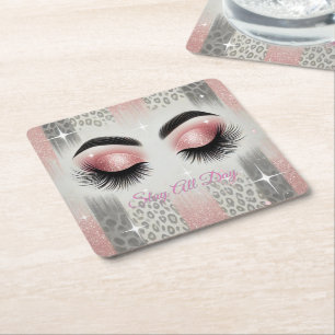 Posavasos Cuadrado De Papel Glam Pink Purpurina Eyelashashches