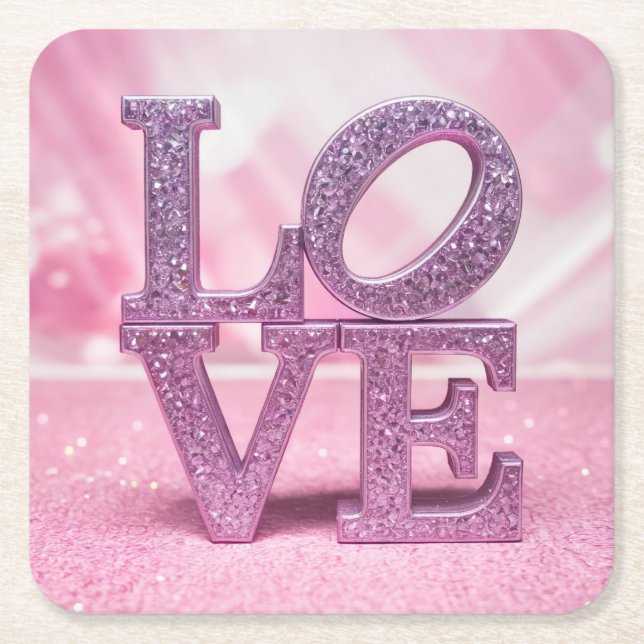 Posavasos Cuadrado De Papel Glam Purple Pink LOVE Coaster Set (Anverso)
