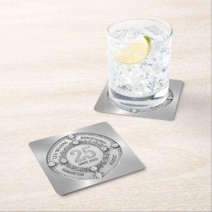 Posavasos Cuadrado De Papel Glamoroso 25° Aniversario Boda