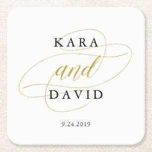 Posavasos Cuadrado De Papel Glamoroso Boda Faux Gold Classic