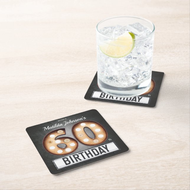 Posavasos Cuadrado De Papel Glamoroso Personalizado de la marquesina de los 60 (In situ)